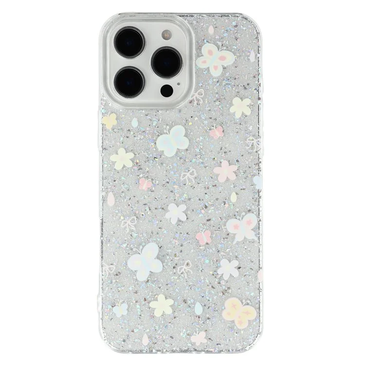 For iPhone 16 Pro Max Case Shiny IMD TPU + Acrylic Phone Cover Large Camera Cutout - Painted Butterflies