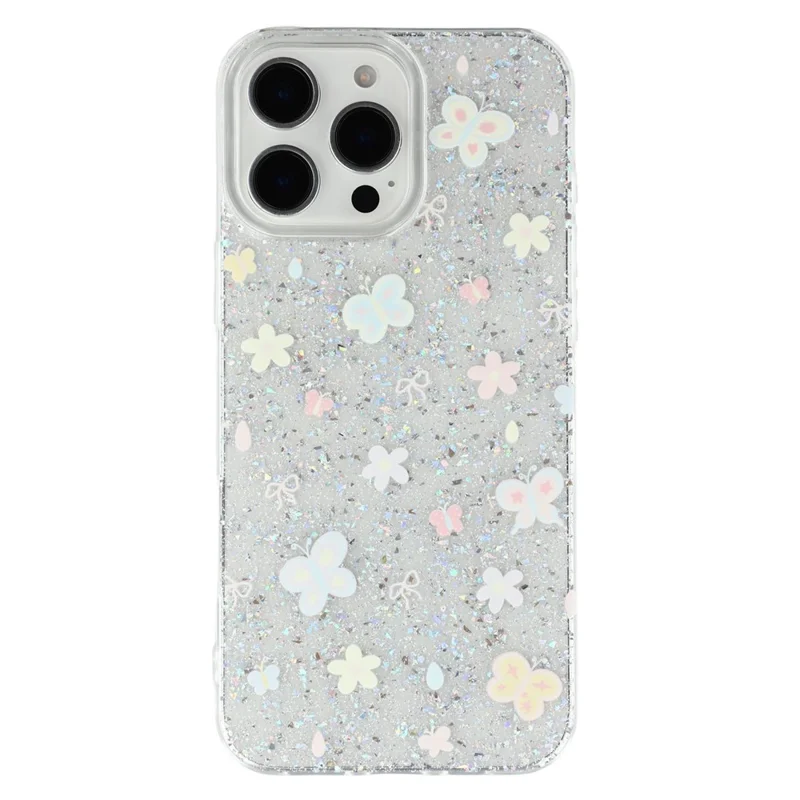 For iPhone 16 Pro Case Shiny IMD TPU + Acrylic Phone Cover Large Camera Cutout - Painted Butterflies