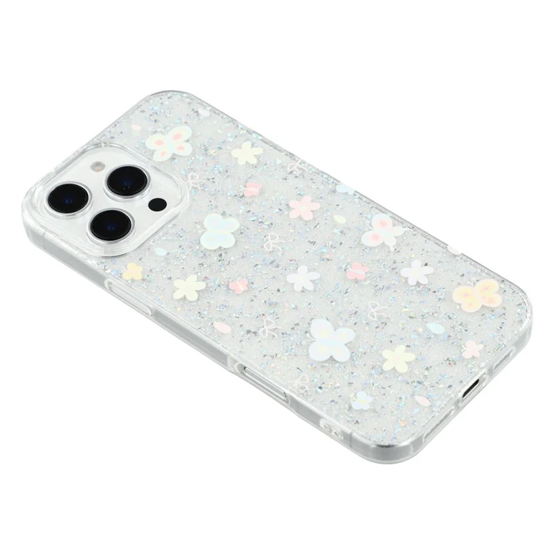For iPhone 16 Pro Case Shiny IMD TPU + Acrylic Phone Cover Large Camera Cutout - Painted Butterflies