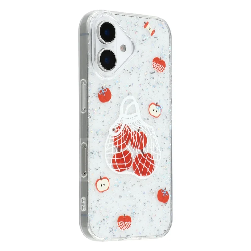 For iPhone 16 Case Shiny IMD TPU + Acrylic Phone Cover Large Camera Cutout - Painted Apples