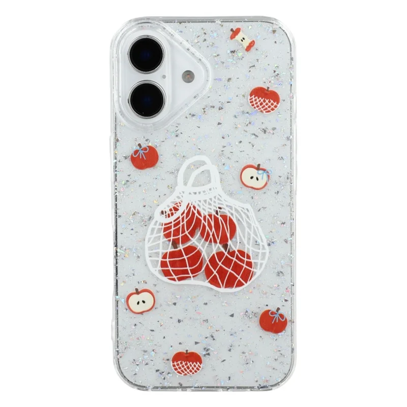 For iPhone 16 Case Shiny IMD TPU + Acrylic Phone Cover Large Camera Cutout - Painted Apples