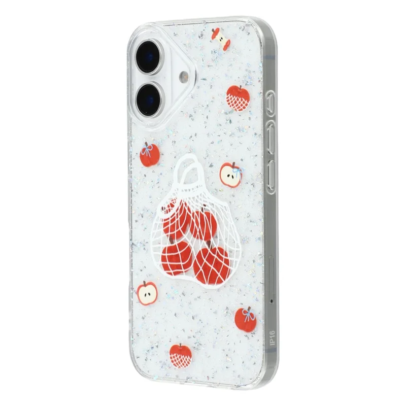 For iPhone 16 Case Shiny IMD TPU + Acrylic Phone Cover Large Camera Cutout - Painted Apples