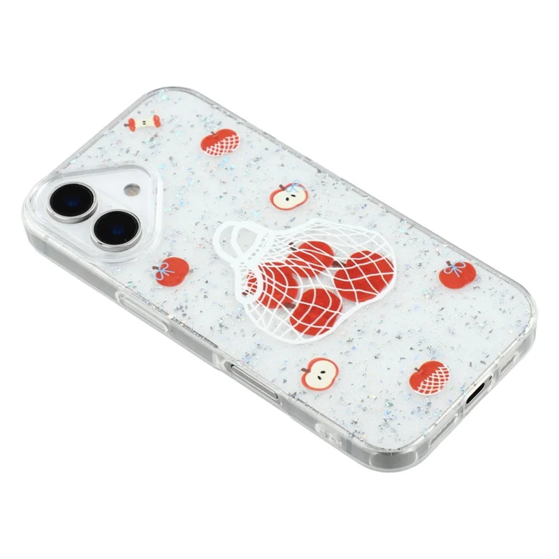 For iPhone 16 Case Shiny IMD TPU + Acrylic Phone Cover Large Camera Cutout - Painted Apples