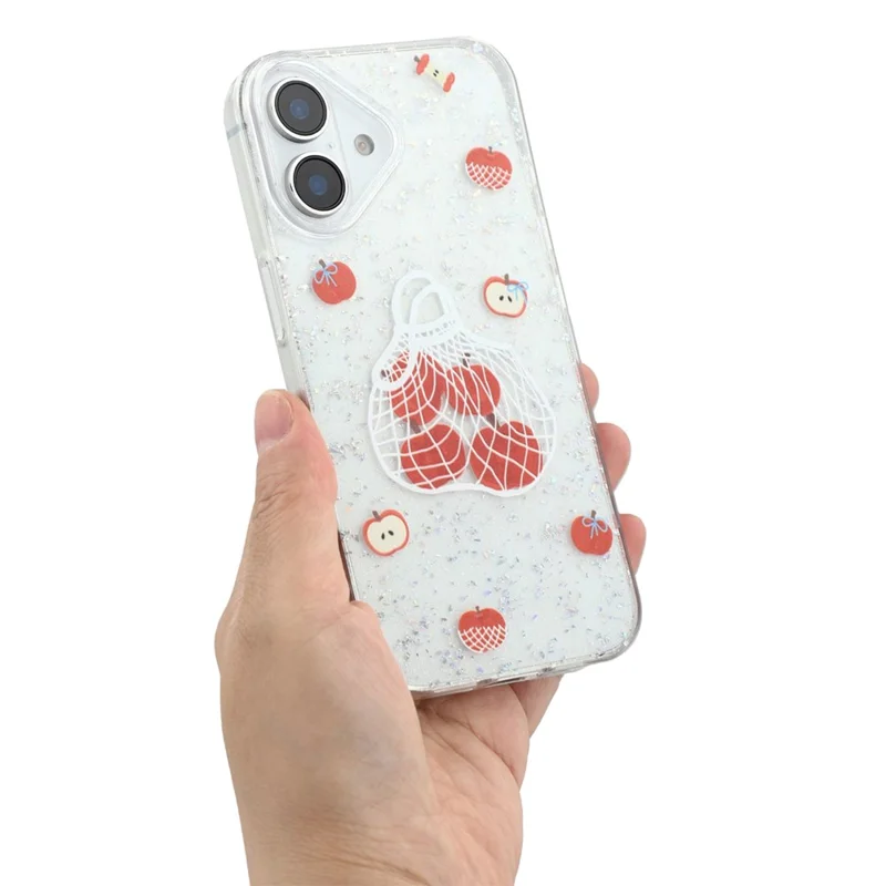 For iPhone 16 Case Shiny IMD TPU + Acrylic Phone Cover Large Camera Cutout - Painted Apples