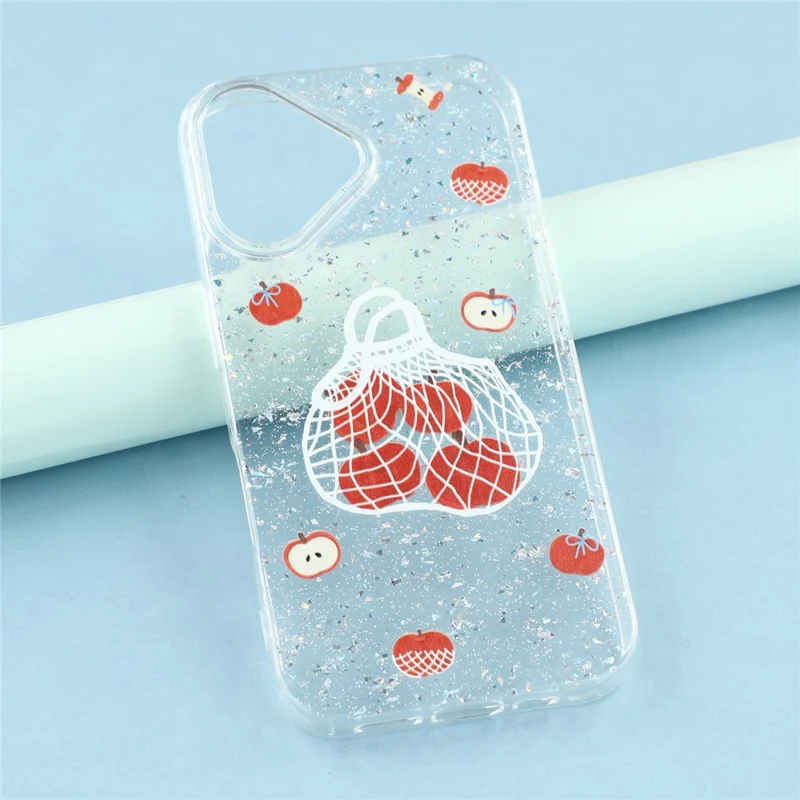 For iPhone 16 Case Shiny IMD TPU + Acrylic Phone Cover Large Camera Cutout - Painted Apples