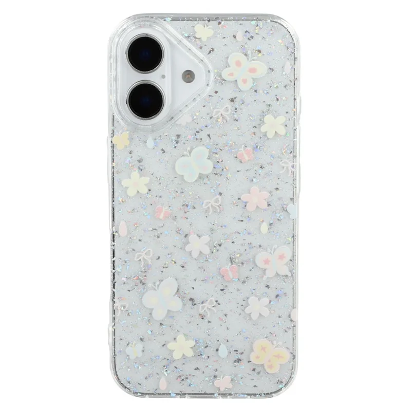 For iPhone 16 Case Shiny IMD TPU + Acrylic Phone Cover Large Camera Cutout - Painted Butterflies