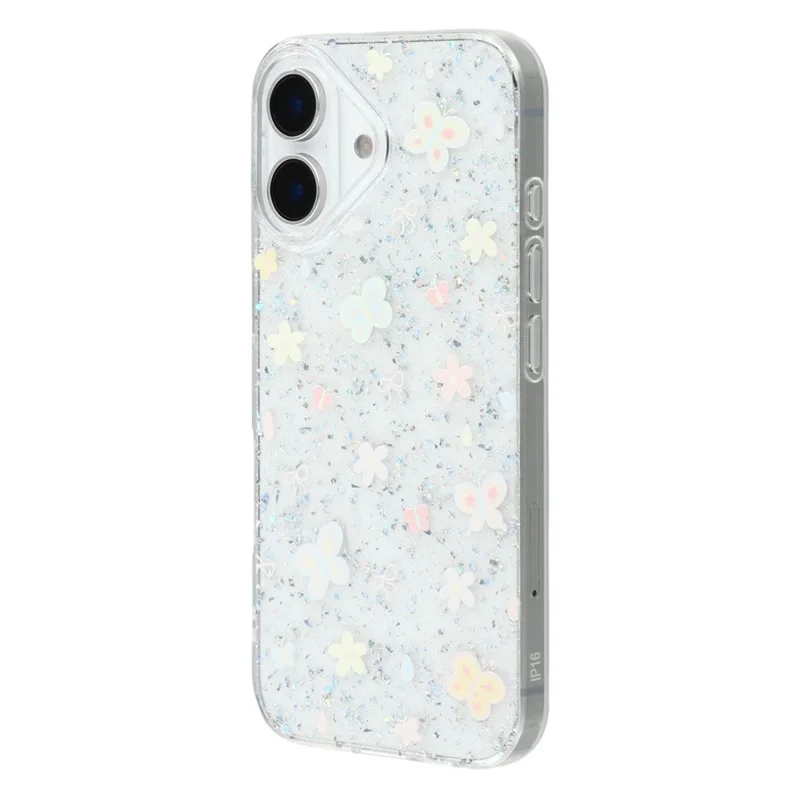 For iPhone 16 Case Shiny IMD TPU + Acrylic Phone Cover Large Camera Cutout - Painted Butterflies