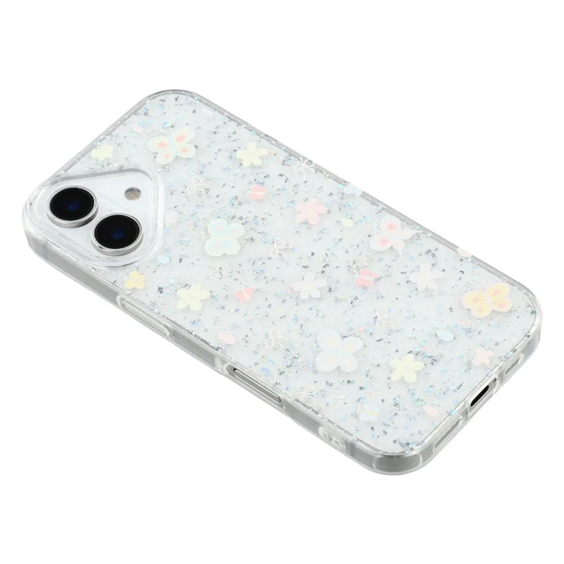 For iPhone 16 Case Shiny IMD TPU + Acrylic Phone Cover Large Camera Cutout - Painted Butterflies