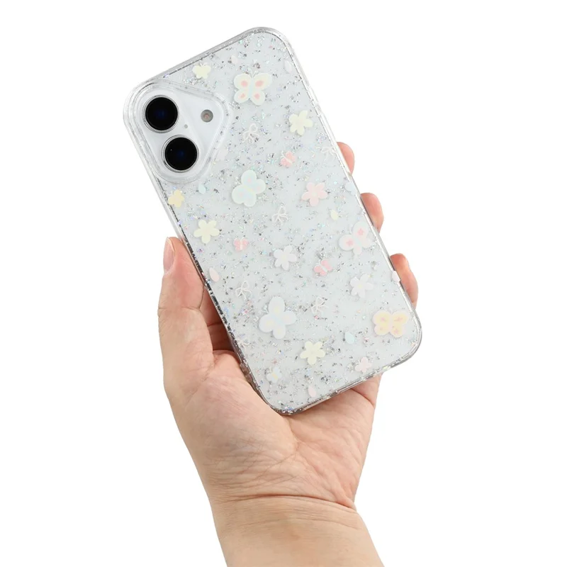 For iPhone 16 Case Shiny IMD TPU + Acrylic Phone Cover Large Camera Cutout - Painted Butterflies