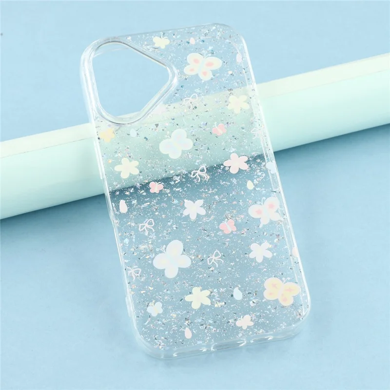 For iPhone 16 Case Shiny IMD TPU + Acrylic Phone Cover Large Camera Cutout - Painted Butterflies