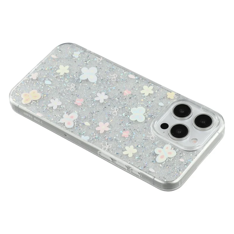 For iPhone 15 Pro Max Case Shiny IMD TPU + Acrylic Phone Cover Large Camera Cutout - Painted Butterflies