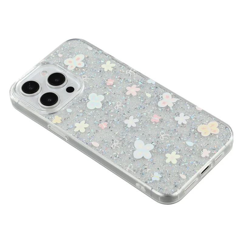 For iPhone 15 Pro Max Case Shiny IMD TPU + Acrylic Phone Cover Large Camera Cutout - Painted Butterflies