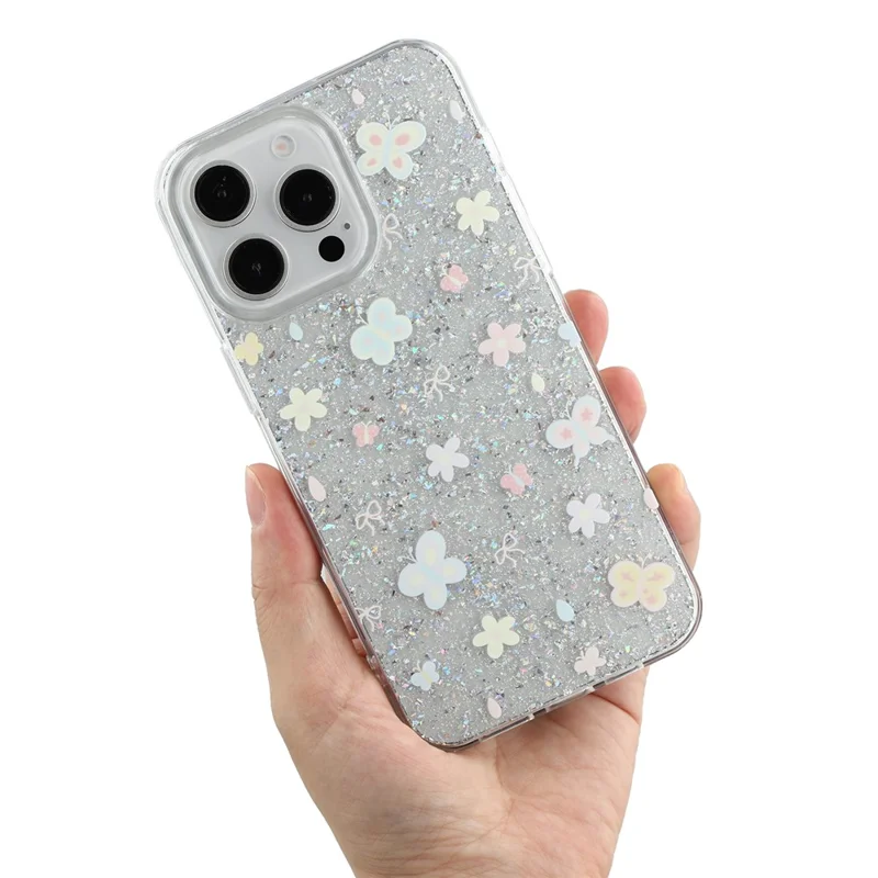 For iPhone 15 Pro Max Case Shiny IMD TPU + Acrylic Phone Cover Large Camera Cutout - Painted Butterflies