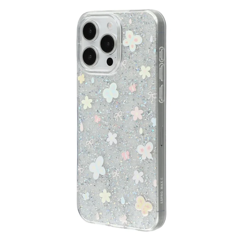 For iPhone 15 Pro Case Shiny IMD TPU + Acrylic Phone Cover Large Camera Cutout - Painted Butterflies