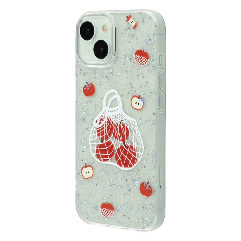For iPhone 15 Case Shiny IMD TPU + Acrylic Phone Cover Large Camera Cutout - Painted Apples