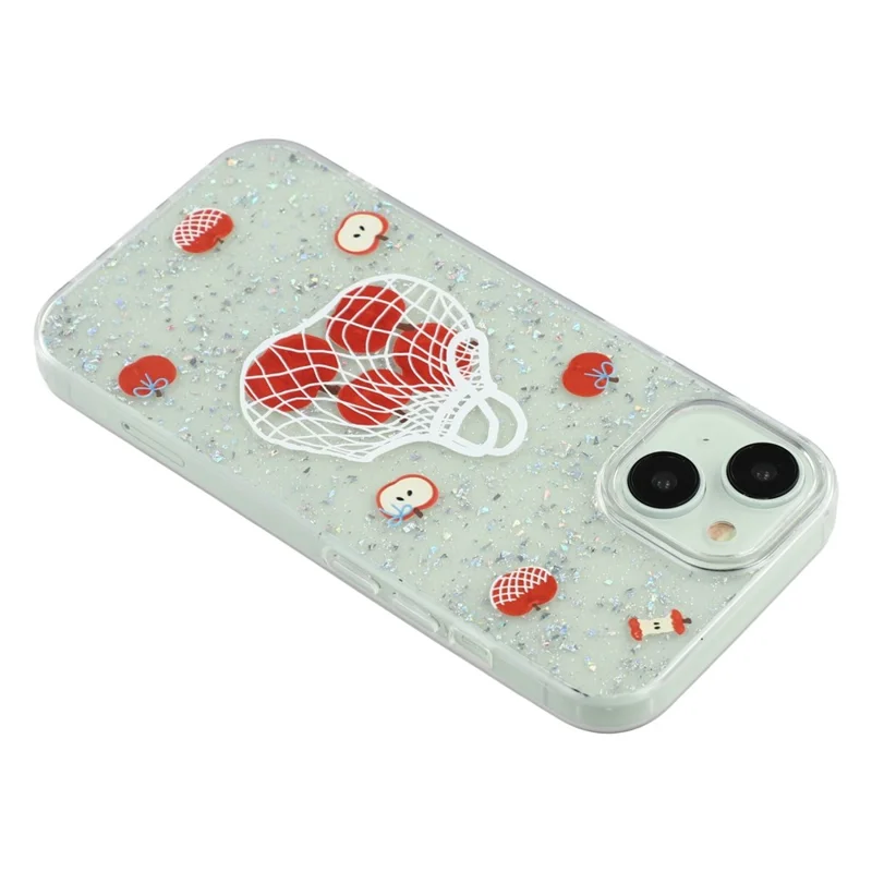 For iPhone 15 Case Shiny IMD TPU + Acrylic Phone Cover Large Camera Cutout - Painted Apples