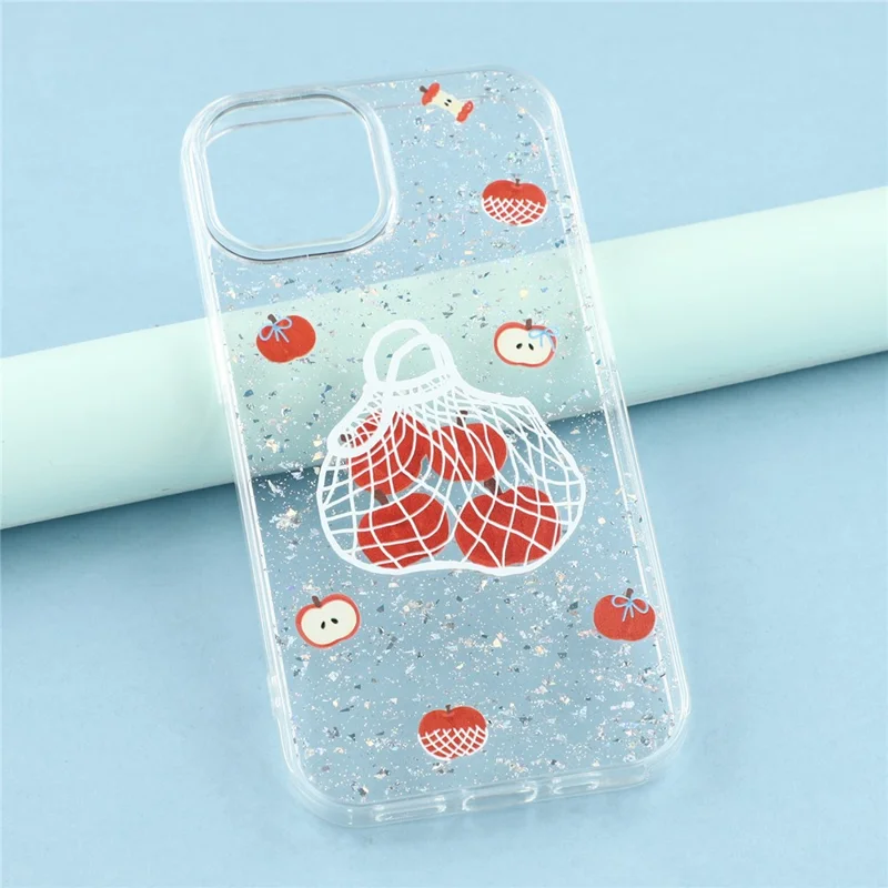 For iPhone 15 Case Shiny IMD TPU + Acrylic Phone Cover Large Camera Cutout - Painted Apples