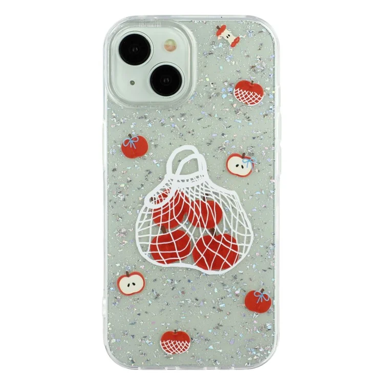Cover per iPhone 14 Lucida IMD TPU + Cover Telefonica in Acrilico con Grande Foro per Fotocamera - Mela Dipinta