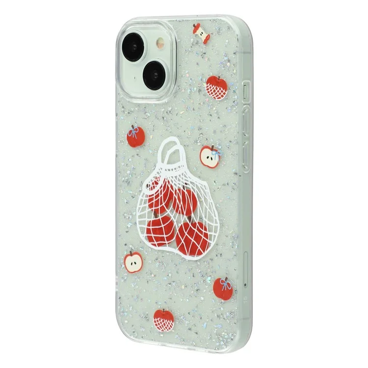 Cover per iPhone 14 Lucida IMD TPU + Cover Telefonica in Acrilico con Grande Foro per Fotocamera - Mela Dipinta