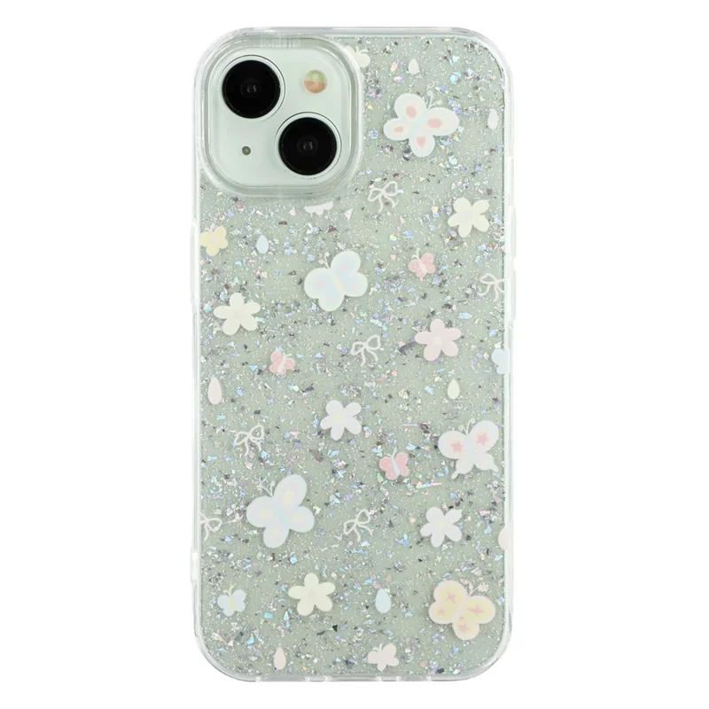 For iPhone 14 Case Shiny IMD TPU + Acrylic Phone Cover Large Camera Cutout - Painted Butterflies