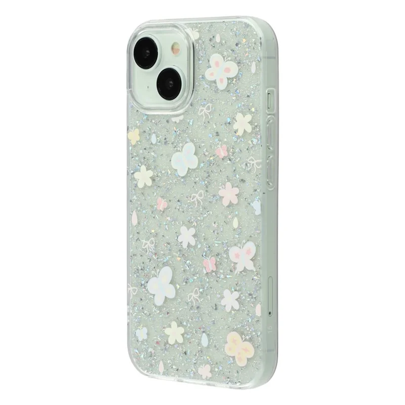 For iPhone 14 Case Shiny IMD TPU + Acrylic Phone Cover Large Camera Cutout - Painted Butterflies