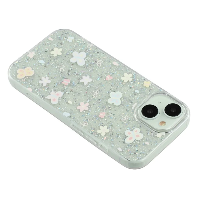 For iPhone 14 Case Shiny IMD TPU + Acrylic Phone Cover Large Camera Cutout - Painted Butterflies
