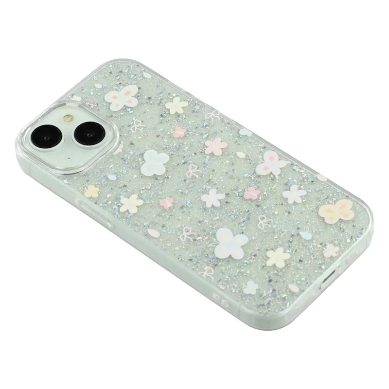 For iPhone 14 Case Shiny IMD TPU + Acrylic Phone Cover Large Camera Cutout - Painted Butterflies