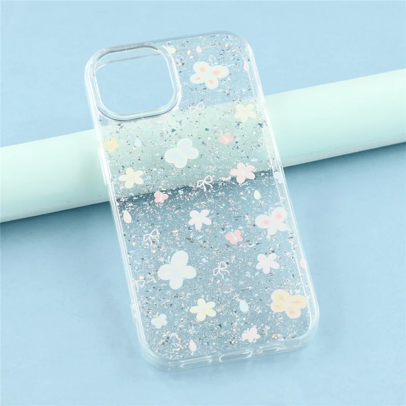 For iPhone 14 Case Shiny IMD TPU + Acrylic Phone Cover Large Camera Cutout - Painted Butterflies