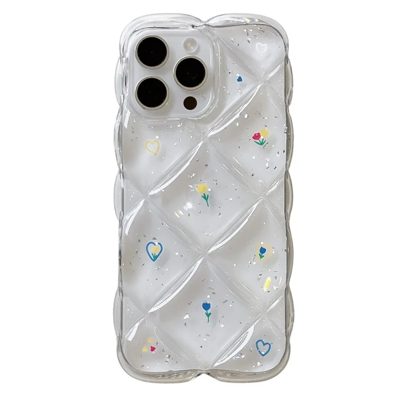 For iPhone 15 Pro Max Case Creative Rhombus Floral Pattern TPU Phone Cover - Style B