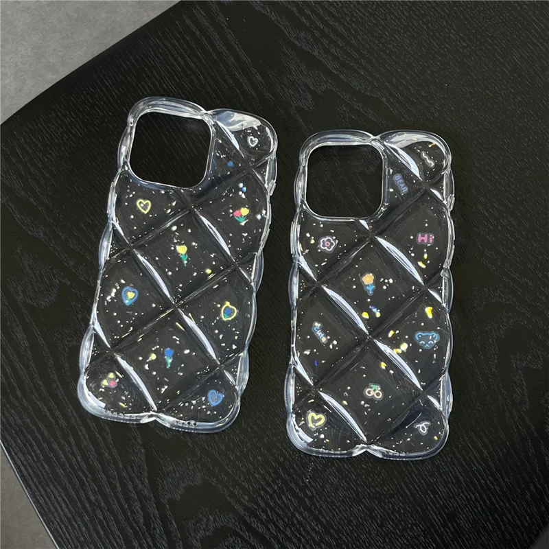 For iPhone 15 Pro Max Case Creative Rhombus Floral Pattern TPU Phone Cover - Style B
