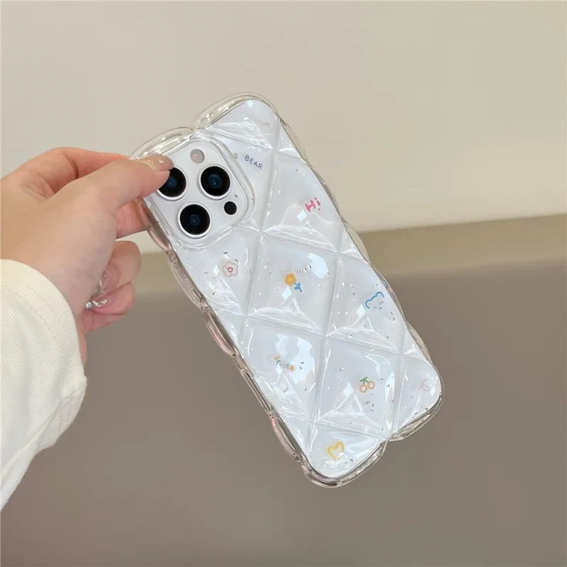 For iPhone 15 Pro Max Case Creative Rhombus Floral Pattern TPU Phone Cover - Style B