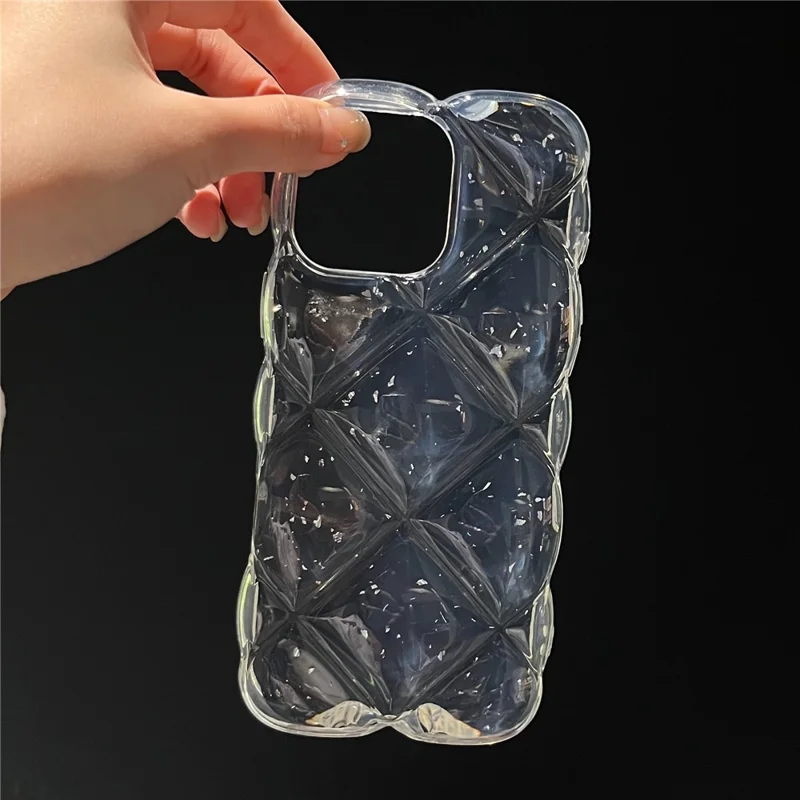 For iPhone 14 Pro Max Case Creative Rhombus Sequins Decor TPU Phone Cover - Silver