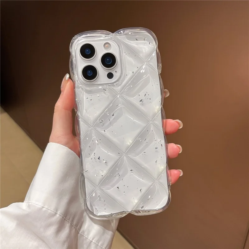 For iPhone 14 Pro Max Case Creative Rhombus Sequins Decor TPU Phone Cover - Silver