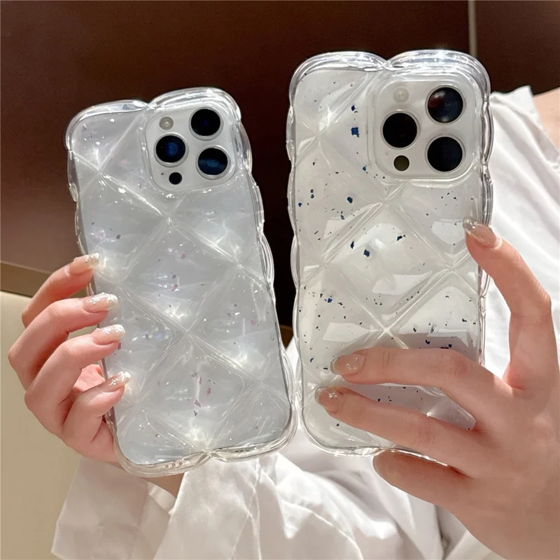 For iPhone 14 Pro Max Case Creative Rhombus Sequins Decor TPU Phone Cover - Silver