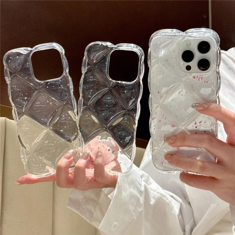 For iPhone 14 Pro Max Case Creative Rhombus Sequins Decor TPU Phone Cover - Silver