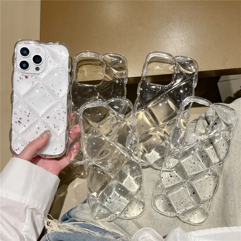 For iPhone 14 Pro Max Case Creative Rhombus Sequins Decor TPU Phone Cover - Silver