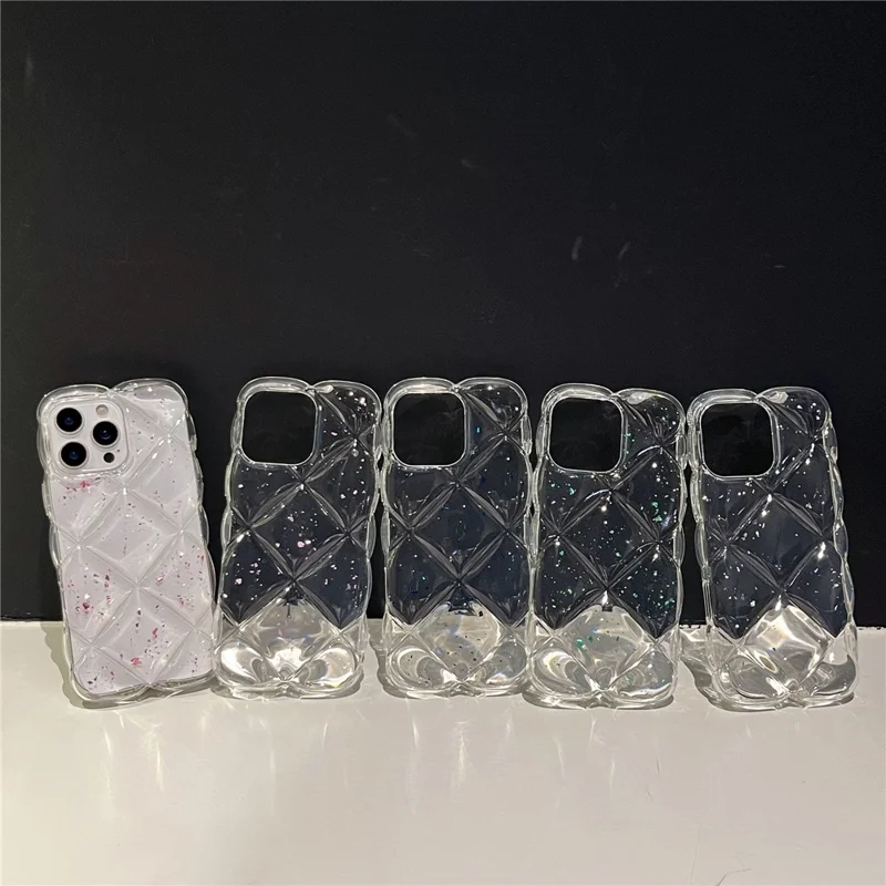 For iPhone 14 Pro Max Case Creative Rhombus Sequins Decor TPU Phone Cover - Silver