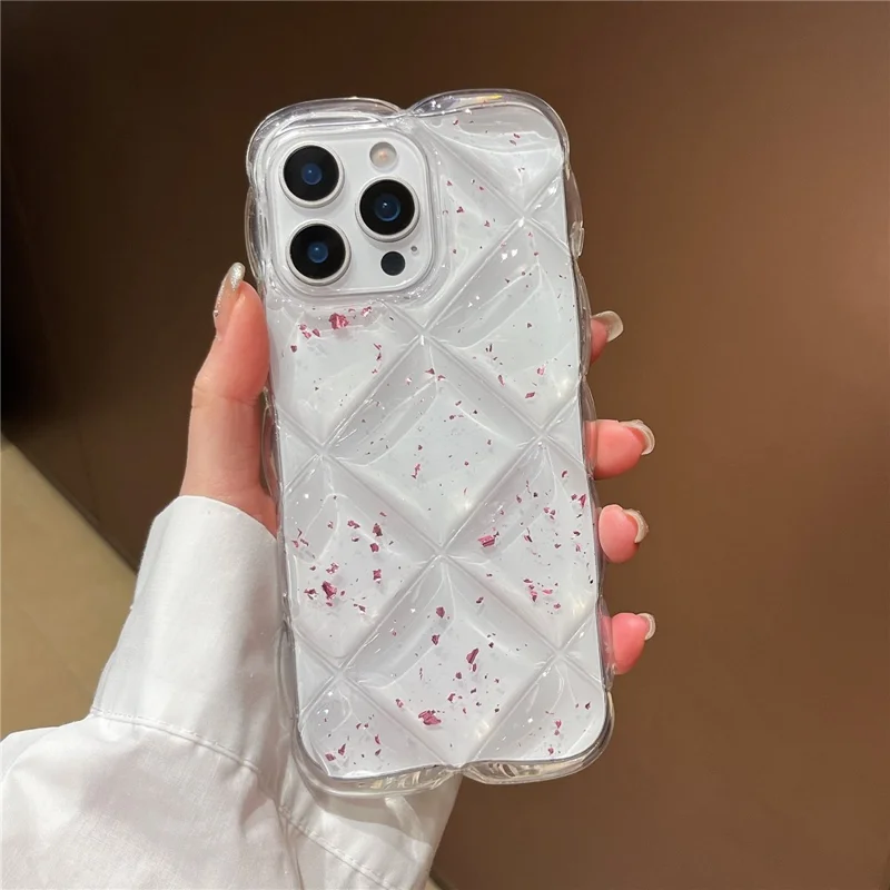 For iPhone 15 Pro Case Creative Rhombus Sequins Decor TPU Phone Cover - Rose