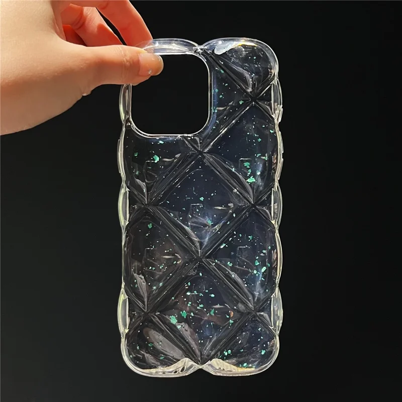 For iPhone 16 Pro Max Case Creative Rhombus Sequins Decor TPU Phone Cover - Green