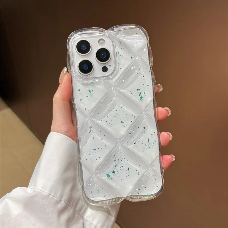 For iPhone 16 Pro Max Case Creative Rhombus Sequins Decor TPU Phone Cover - Green