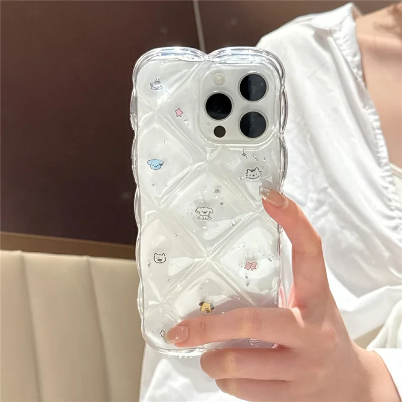 For iPhone 13 Case Creative Rhombus Cat Dog Pattern TPU Phone Cover