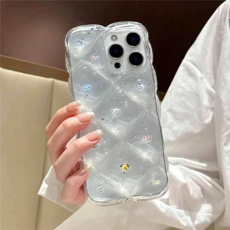 For iPhone 14 Case Creative Rhombus Cat Dog Pattern TPU Phone Cover