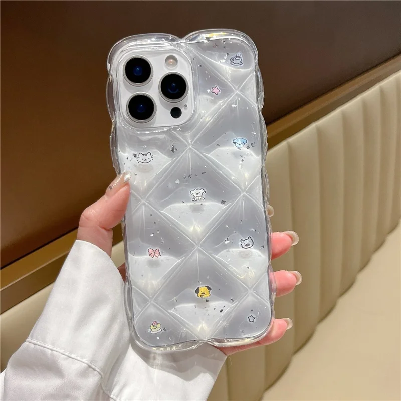 For iPhone 14 Case Creative Rhombus Cat Dog Pattern TPU Phone Cover