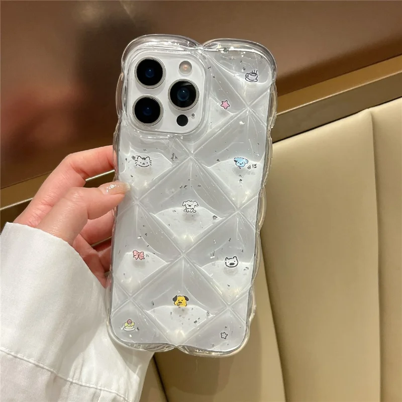 For iPhone 14 Case Creative Rhombus Cat Dog Pattern TPU Phone Cover