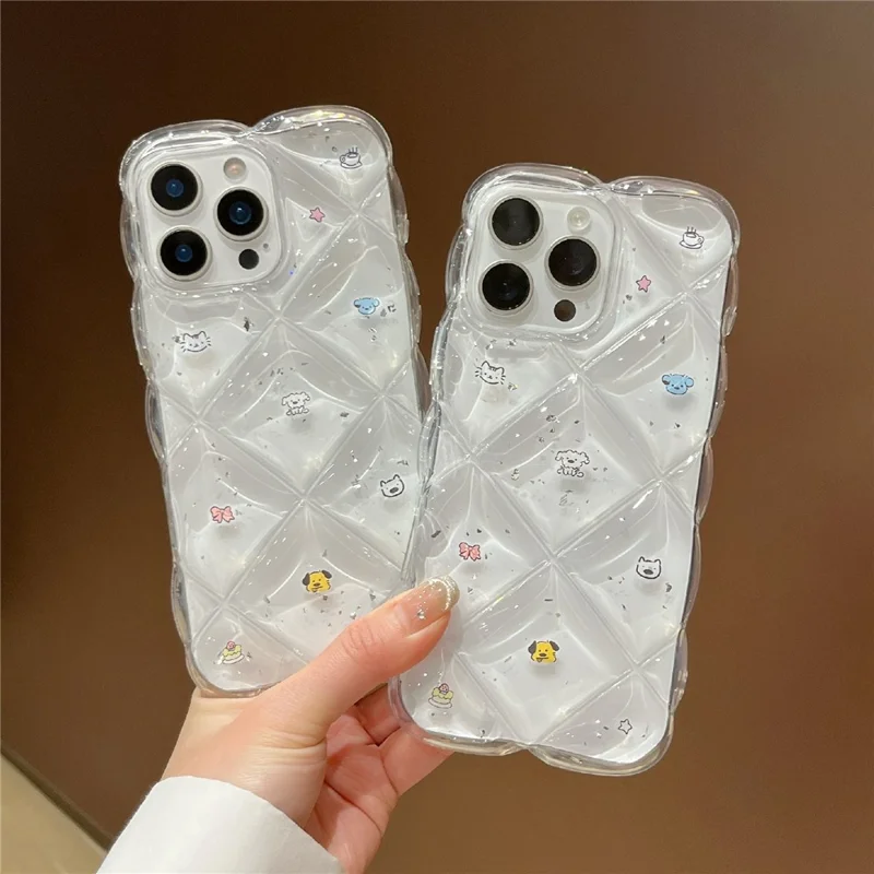 For iPhone 14 Case Creative Rhombus Cat Dog Pattern TPU Phone Cover