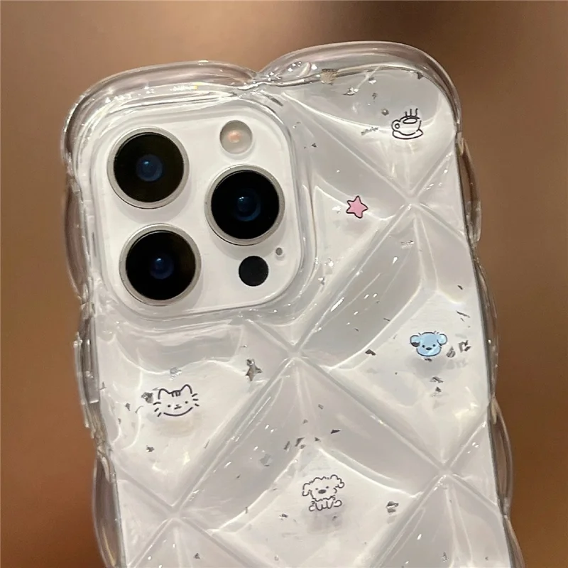 Étui pour iPhone 15 Pro Max Motif créatif de chat et de chien en forme de losange en TPU