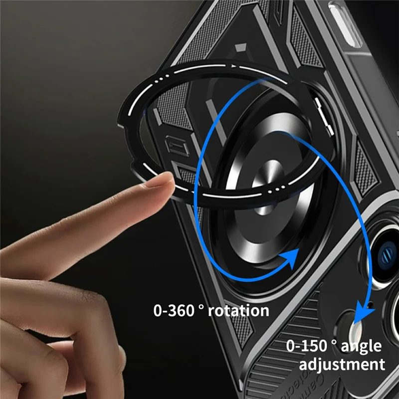 For iPhone 16 Magnetic Case Rotating Kickstand TPU + PC Phone Cover - Black