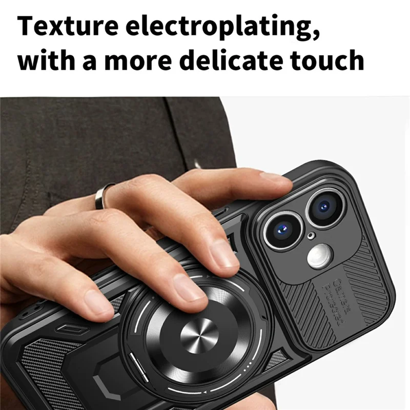 For iPhone 16 Magnetic Case Rotating Kickstand TPU + PC Phone Cover - Black