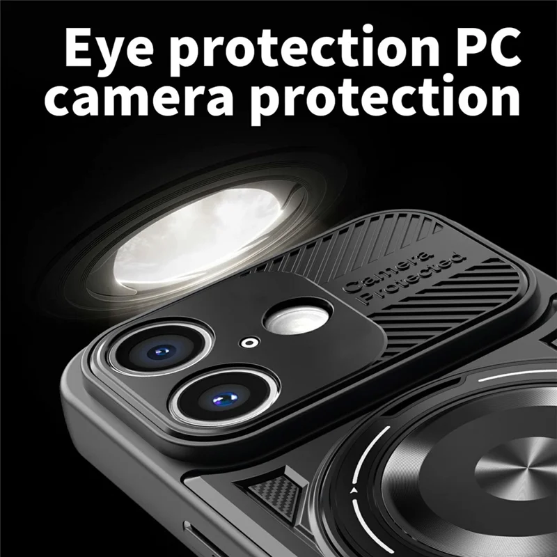 For iPhone 16 Magnetic Case Rotating Kickstand TPU + PC Phone Cover - Black