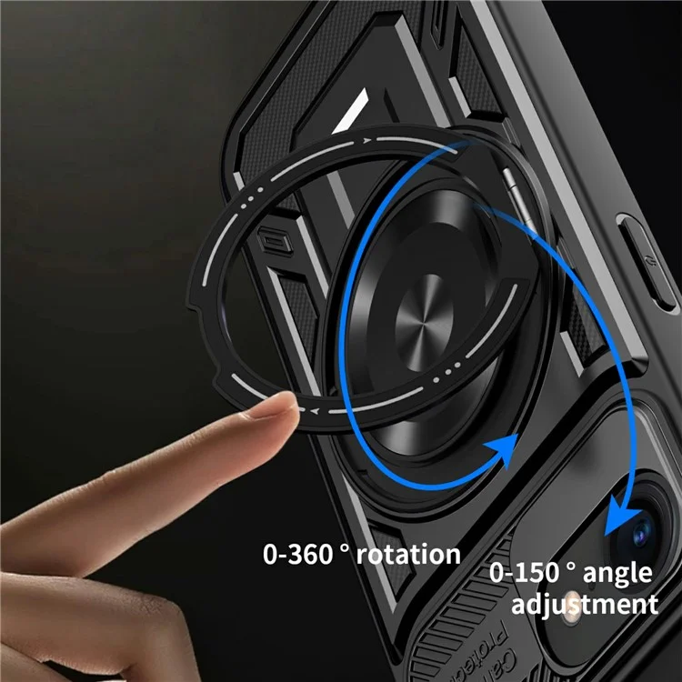 Étui magnétique pour iPhone 16e avec support rotatif en TPU + PC - Noir